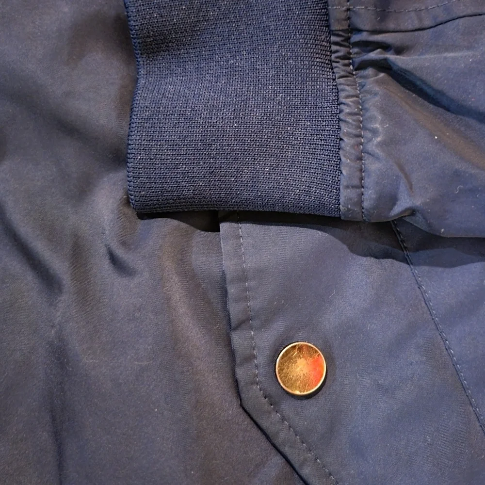 Zara Man Hooded Varsity Stripe Inside Navy Blue Bomber Jacket Size Medium - Picture 4 of 12